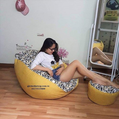 Ghế lười hạt xốp hình quả lê GL020 Size M vàng