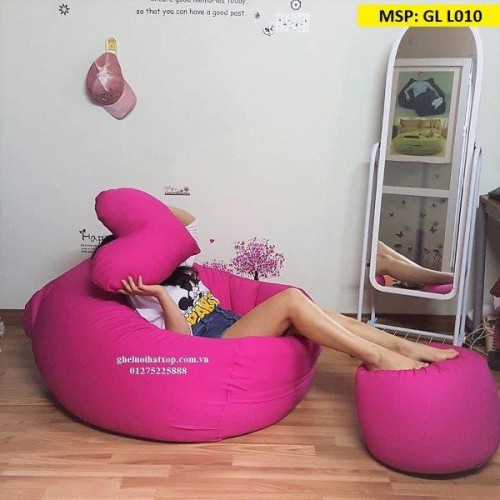 (SET) Gối lười hạt xốp dáng lê hồng kaki GL L010 (5)