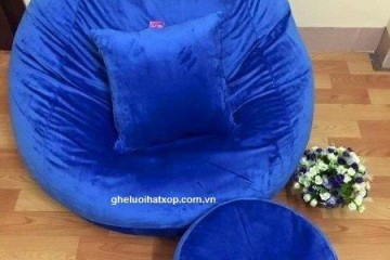 Ghế hạt xốp dáng lê chất nhung xanh GL L012
