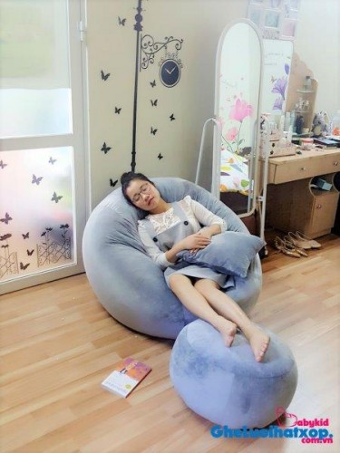 Ghế hạt xốp hình tròn xám - nhung (L) GL T091 (10)