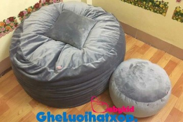 Ghế hạt xốp hình tròn xám – nhung (L) GL T091