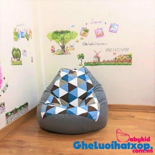 Gối hạt xốp dáng lê tam giác pha xám GL L094 (7)