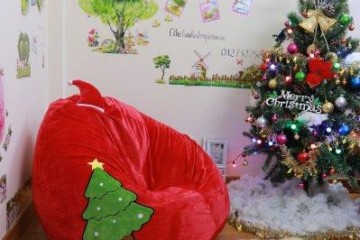 Ghế lười dáng lê chất nhung mũ Noel đỏ GL L100 ( L)