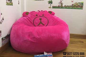 Ghế xốp dáng lê chất nhung hình Gấu Brown màu hồng GL L124 (L)