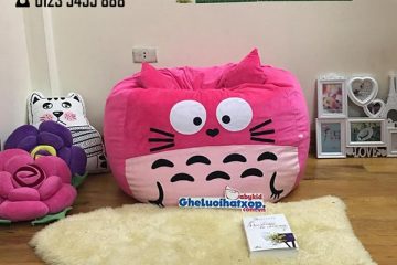Ghế xốp dáng lê hình Totoro chất nhung màu hồng GL L119 (L)