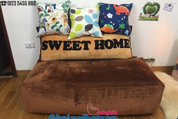 Set ghế xốp sofa chữ nhật chất nhung nâu SF012