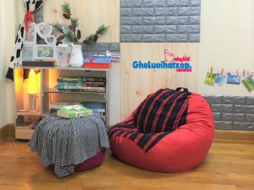Ghế lười xốp giọt nước caro pha đỏ GL L164 [S] (1)