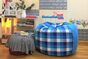 Ghế xốp hình quả lê kẻ caro xanh da trời GL L153 [L]