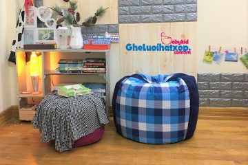 Gối hạt xốp hình giọt nước kẻ xanh + tím than GL L162 [S]