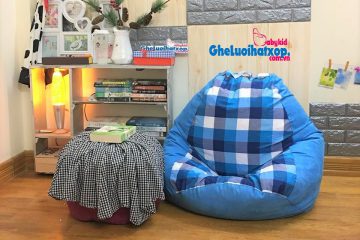 Gối hạt xốp quả lê caro pha xanh da trời GL L167 [M]