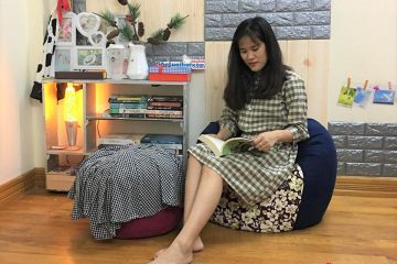 Gối lười dáng quả lê hoa trắng pha tím than GL L166 [S]