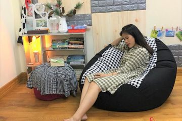 Gối lười hình quả lê kẻ caro đen trắng GL L155 [L]