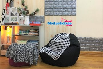 Gối xốp dáng lê kẻ caro đen trắng pha đen GL L149 [S]