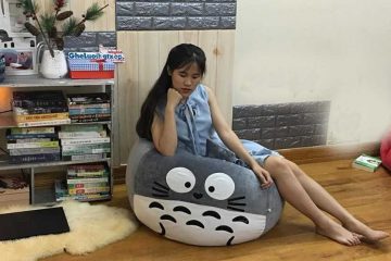 Ghế hạt xốp hình thú Totoro xám trắng nhung GL L194 [S]