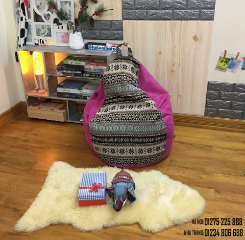 Ghế lười dáng lê hoa tuyết thổ cẩm pha hồng GL L190 size S