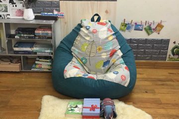 Gối lười hạt xốp hình quả lê lá hoa pha xanh xám GL L172 Size L