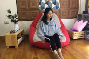 Ghế hạt xốp hình quả lê họa tiết nhỏ pha đỏ  GL L231