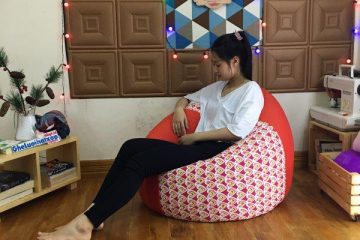 Ghế xốp dáng lê họa tiết tim mix cam đỏ GL L256