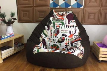 Ghế hạt xốp dáng lê họa tiết thú mix da lộn nâu GL L221