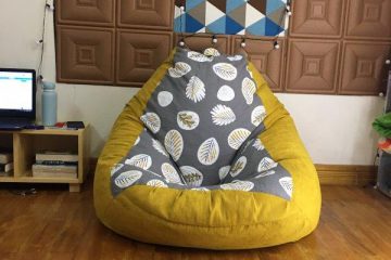 Gối lười dáng lê họa tiết lá xám mix vàng GL L246