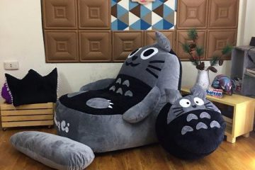 Bộ ghế hạt xốp sofa totoro vải nhung xám đen GL SF026