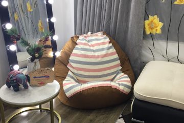 Ghế lười hạt xốp kẻ sọc mix da lộn nâu size L GL L065