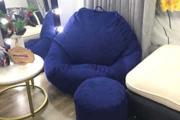 Ghế lười hạt xốp dáng lê xanh than da lộn GL L064