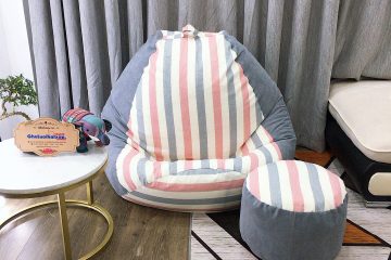 Ghế lười hat xốp thô nilen kẻ sọc hồng mix da lộn GL L063