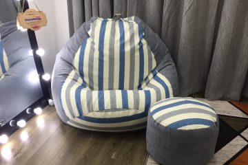 Ghế lười hạt xốp kẻ sọc mix  xám GL L062