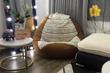 Ghế lười hạt xốp họa tiết vằn sắc màu mix da lộn nâu  GL L 067