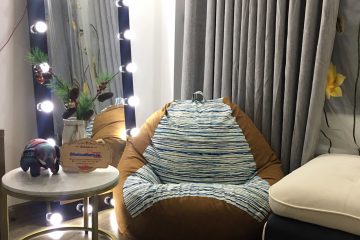 Ghế lười hạt xốp vằn sắc màu mix nâu size M GL L070