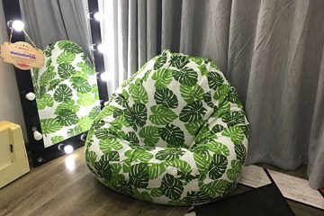 Ghế lười hạt xốp dáng lê vải thô họa tiết lá size M GL L080