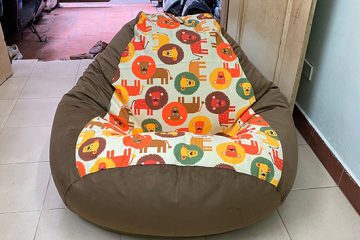 Ghế lười hạt xốp họa tiết sư tử mix da lộn size XL GL L087