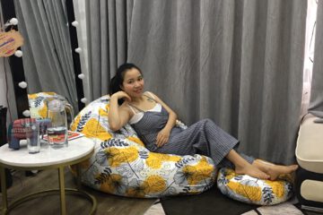 Set ghế lười dáng lê vải thô nhật lá vàng full GL L113 ( M )
