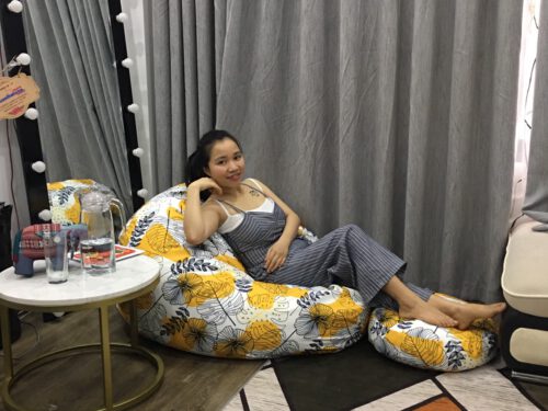 Ghế lười dáng lê vải thô nhật lá vàng full GL L113 ( M ) (6)