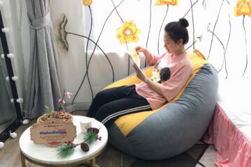 Ghế lười hạt xốp da lộn mix 2 màu nhã nhặn