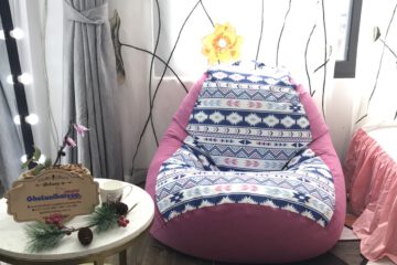 Gối hạt xốp vải thô nhật họa tiết thổ cẩm mix da lộn GL L1209