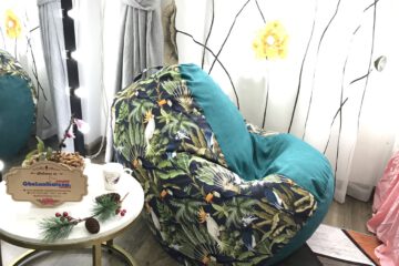 Ghế lười hạt xốp vải thô nhật họa tiết rừng nhiệt đới mix da lộn size M GL L1210