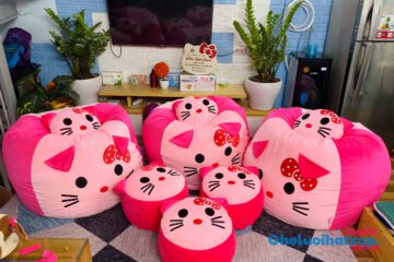 Bộ ghế lười dáng lê vải nhung cao cấp  hình kitty hồng đậm GL L2104