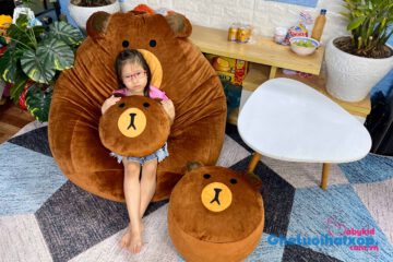 Ghế lười hạt xốp hình gấu nâu mặt vàng  size L GL L2103