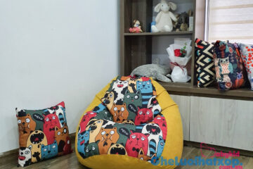 Ghế lười quả lê hoạ tiết mèo ngộ nghĩnh mix vàng da lộn size S Gl L2121