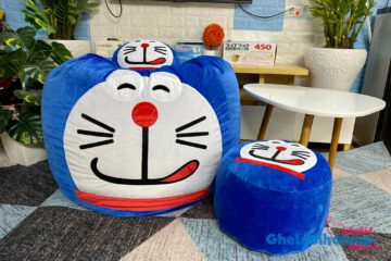 Gối lười quả lê doraemon xanh coban vải nhung GL L2110