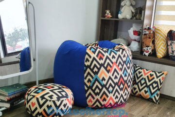 Set ghế lười hạt xốp BBK vải thô mix da lộn xanh coban GL L2125 [M]