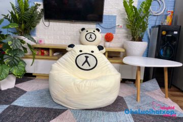 Gối lười quả lê gấu trắng vải nhung size S GL L2105